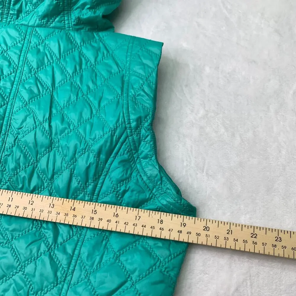 Laundry Shelli Segal Sz M Turquoise Teal Quilted Thin Puffer Vest Full Zip Hood
